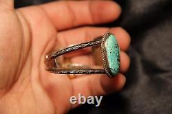 Vintage Navajo Turquoise Bracelet Sterling Silver Great Stamping Free Ship