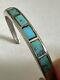 Vintage Navajo Turquoise Channel Inlay Sterling Silver Cuff Bracelet 6.5 E6
