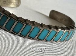 Vintage Navajo Turquoise Channel Inlay Sterling Silver Cuff Bracelet 6 E6