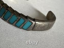 Vintage Navajo Turquoise Channel Inlay Sterling Silver Cuff Bracelet 6 E6