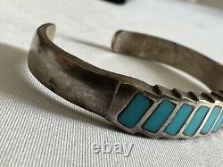 Vintage Navajo Turquoise Channel Inlay Sterling Silver Cuff Bracelet 6 E6