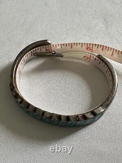 Vintage Navajo Turquoise Channel Inlay Sterling Silver Cuff Bracelet 6 E6