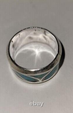 Vintage Navajo Turquoise Coral Inlay Sterling Silver Ring