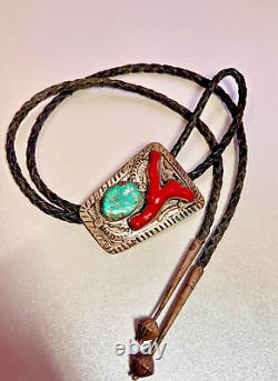 Vintage Navajo -Turquoise, Coral, Morenci Sterling, Native American Turquoise