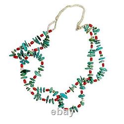 Vintage Navajo Turquoise, Coral, & Shell Heishi 2-Strand Necklace
