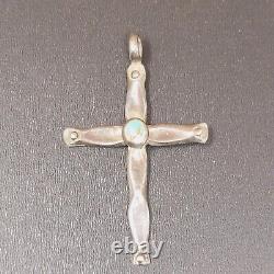 Vintage Navajo Turquoise Cross Cast Silver Pendant