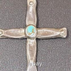 Vintage Navajo Turquoise Cross Cast Silver Pendant