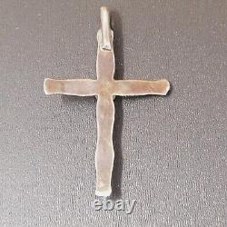 Vintage Navajo Turquoise Cross Cast Silver Pendant