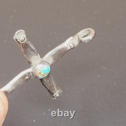 Vintage Navajo Turquoise Cross Cast Silver Pendant