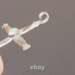 Vintage Navajo Turquoise Cross Cast Silver Pendant