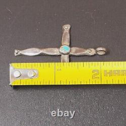 Vintage Navajo Turquoise Cross Cast Silver Pendant