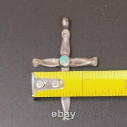 Vintage Navajo Turquoise Cross Cast Silver Pendant