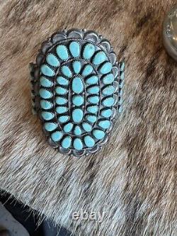 Vintage Navajo Turquoise Cuff Bracelet Sterling DLW Delia Wauneka