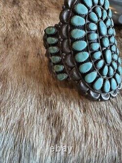 Vintage Navajo Turquoise Cuff Bracelet Sterling DLW Delia Wauneka