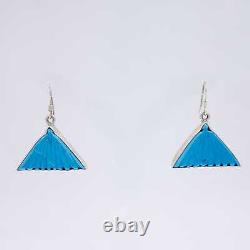 Vintage Navajo Turquoise Fish Tail Statement Drop Earrings in Sterling Silver