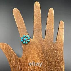 Vintage Navajo Turquoise Flower Silver Ring Size 6.75