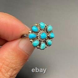Vintage Navajo Turquoise Flower Silver Ring Size 6.75