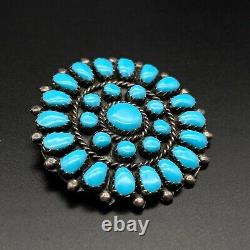 Vintage Navajo Turquoise Flower Sterling Silver Pin Brooch Pendant