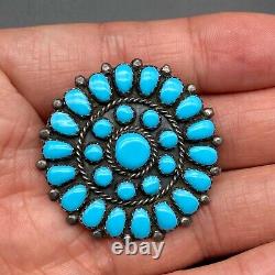 Vintage Navajo Turquoise Flower Sterling Silver Pin Brooch Pendant