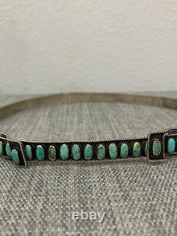 Vintage Navajo Turquoise Hat Band Sterling Silver Signed JJF Old Pawn