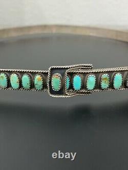 Vintage Navajo Turquoise Hat Band Sterling Silver Signed JJF Old Pawn