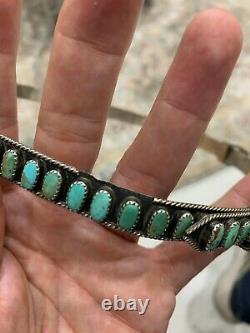 Vintage Navajo Turquoise Hat Band Sterling Silver Signed JJF Old Pawn