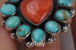 Vintage Navajo Turquoise & Heart Spiney Oyster 925 Ring Size 8