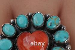 Vintage Navajo Turquoise & Heart Spiney Oyster 925 Ring Size 8