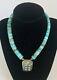 Vintage Navajo Turquoise Heishi Bead Disc Sterling Silver Pendant Necklace