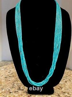 Vintage Navajo Turquoise Heishi Tube Bead Multi Strands Sterling Silver Necklace