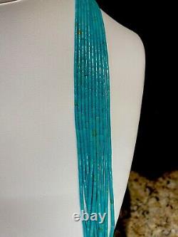 Vintage Navajo Turquoise Heishi Tube Bead Multi Strands Sterling Silver Necklace