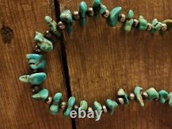 Vintage Navajo Turquoise Nugget & Sterling Bead Necklace, 22 In