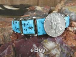 Vintage Navajo Turquoise Old Pawn Square Cut Row Bracelet Sterling Silver Cuff