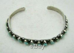 Vintage Navajo Turquoise Petit Point Row Stackable Sterling Silver Cuff Bracelet