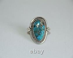 Vintage Navajo Turquoise Pyrite Sterling Silver Ring