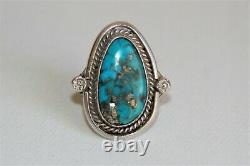 Vintage Navajo Turquoise Pyrite Sterling Silver Ring