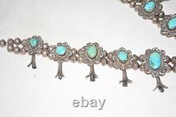 Vintage Navajo Turquoise Rope Sterling Silver Squash Blossom Necklace Original