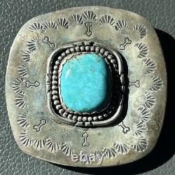 Vintage Navajo Turquoise Silver Belt Buckle