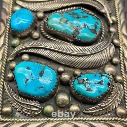 Vintage Navajo Turquoise Silver Belt Buckle 1-5/8