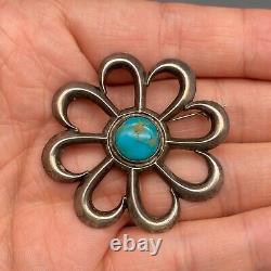 Vintage Navajo Turquoise Silver Sand Cast Brooch Pin