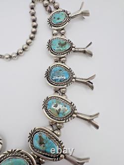 Vintage Navajo Turquoise Squash Blossom 25 Necklace CS1001