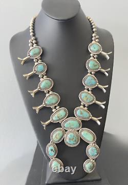 Vintage Navajo Turquoise Squash Blossom 25 Necklace CS1001