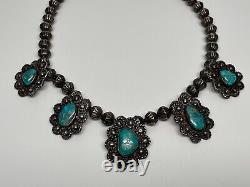Vintage Navajo Turquoise Stamped Bead Silver Necklace