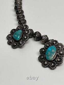 Vintage Navajo Turquoise Stamped Bead Silver Necklace