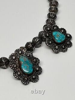 Vintage Navajo Turquoise Stamped Bead Silver Necklace