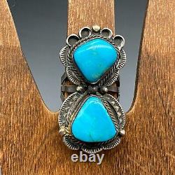 Vintage Navajo Turquoise Stamped Sterling Silver Ring Size 8.25