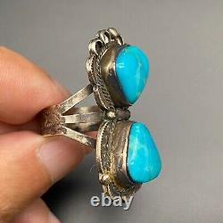 Vintage Navajo Turquoise Stamped Sterling Silver Ring Size 8.25