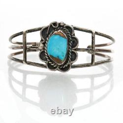 Vintage Navajo Turquoise & Sterling Flower Cuff Bracelet- c1970's -6.25 wearble