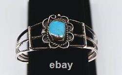 Vintage Navajo Turquoise & Sterling Flower Cuff Bracelet- c1970's -6.25 wearble