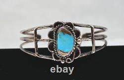 Vintage Navajo Turquoise & Sterling Flower Cuff Bracelet- c1970's -6.25 wearble